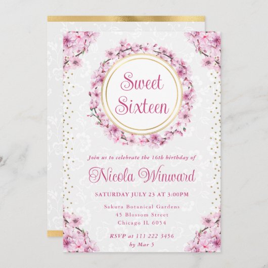 水彩さくらんぼ花リーススイーツ16 招待状 (正面/裏面)