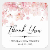 水彩さくらんぼ花リースベビーシャワー スクエアシール (正面)