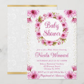 水彩さくらんぼ花リースベビーシャワー 招待状 (正面/裏面)
