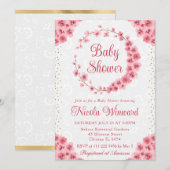 水彩さくらんぼ花リースベビーシャワー 招待状 (正面/裏面)
