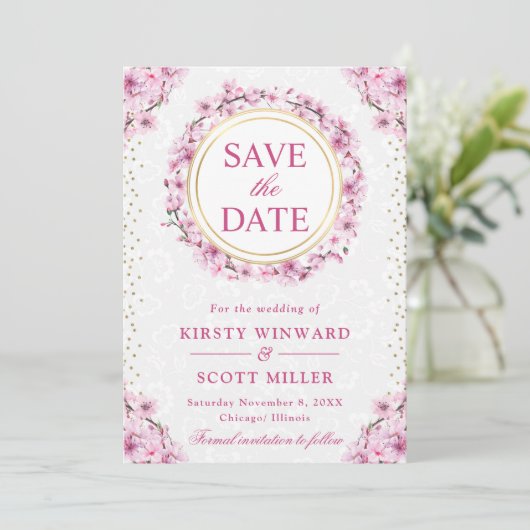 水彩さくらんぼ花リース結婚ズ セーブザデート (スタンド正面)