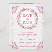 水彩さくらんぼ花リース結婚ズ セーブザデート (正面/裏面)