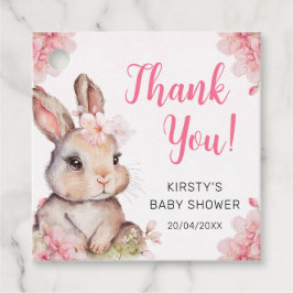 水彩さくらんぼ花咲うさぎ赤ちゃんシャワー フェイバータグ