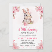 水彩さくらんぼ花咲うさぎ赤ちゃんシャワー 招待状 (正面)
