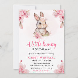 水彩さくらんぼ花咲うさぎ赤ちゃんシャワー 招待状