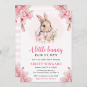 水彩さくらんぼ花咲うさぎ赤ちゃんシャワー 招待状 (正面/裏面)