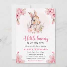 水彩さくらんぼ花咲うさぎ赤ちゃんシャワー 招待状