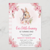 水彩さくらんぼ花咲うさぎ1歳の誕生日 招待状 (正面/裏面)