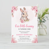 水彩さくらんぼ花咲うさぎ1歳の誕生日 招待状 (スタンド正面)