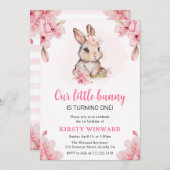 水彩さくらんぼ花咲うさぎ1歳の誕生日 招待状 (正面/裏面)