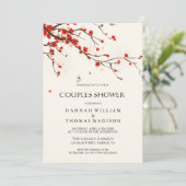 水彩さくらんぼ花咲きフローラカップルのシャワー 招待状 (スタンド正面)
