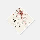 水彩さくらんぼ花咲きフローラ結婚ズモノグラム スタンダードカクテルナプキン (角)