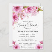 水彩さくらんぼ花咲き枝ベビーシャワー 招待状 (正面)