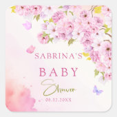 水彩さくらんぼ花女の子ベビーシャワー スクエアシール (正面)