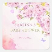 水彩さくらんぼ花女の子ベビーシャワー スクエアシール (正面)