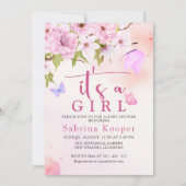 水彩さくらんぼ花女の子ベビーシャワー 招待状 (正面)