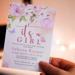 水彩さくらんぼ花女の子ベビーシャワー 招待状