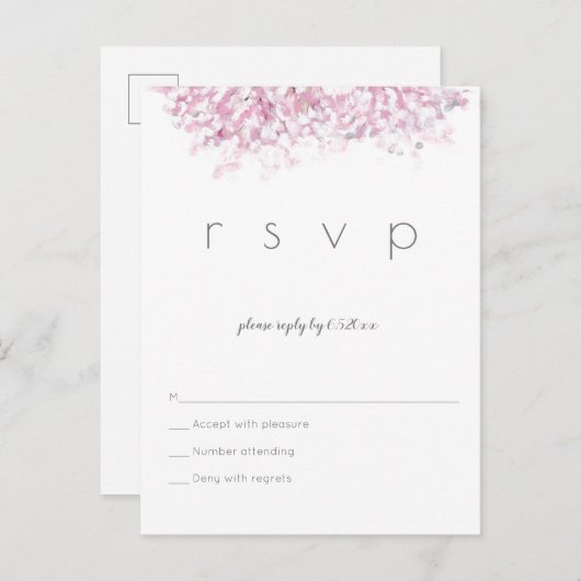水彩さくらんぼ花花結婚式の出欠はがき インビテーションポストカード (正面/裏面)