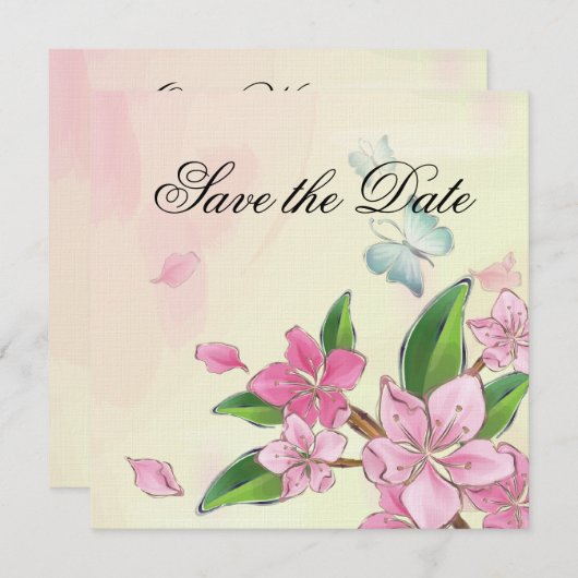 水彩さくらんぼ花蝶 セーブザデート (正面/裏面)