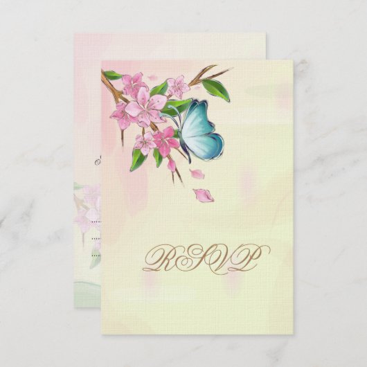 水彩さくらんぼ花蝶 出欠カード (正面/裏面)