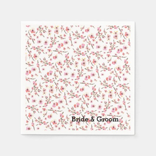 水彩さくらんぼ花 スタンダードカクテルナプキン (正面)