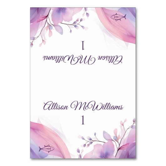 水彩さくらんぼ花 – 魚のアイコン結婚- テーブルナンバー (正面)