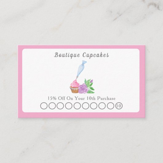 水彩つや消しカップケーキベーカリー、ケータリング 割引カード (正面)