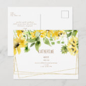 水彩つるのヒマワリブライダルシャワーインビ インビテーションポストカード (正面/裏面)