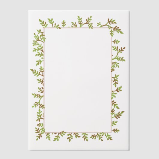 水彩つる植物かわいらし写真または文字枠 ベラム紙招待状 (正面)