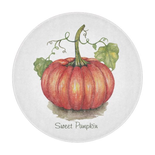 水彩つる植物のかわいいカボチャ カッティングボード (正面)