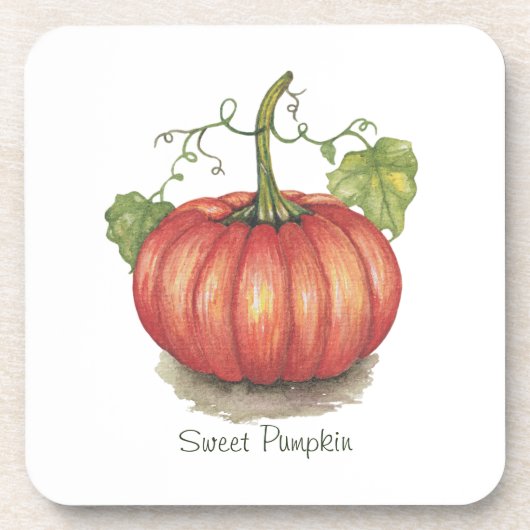 水彩つる植物のかわいいカボチャ コースター (正面)