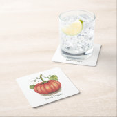 水彩つる植物のかわいいカボチャ スクエアペーパーコースター (インサイチュ)