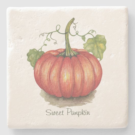 水彩つる植物のかわいいカボチャ ストーンコースター (正面)