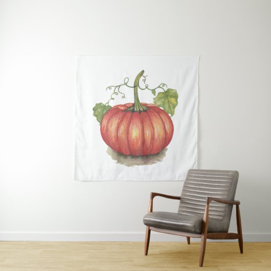 水彩つる植物のかわいいカボチャ タペストリー (インサイチュ)