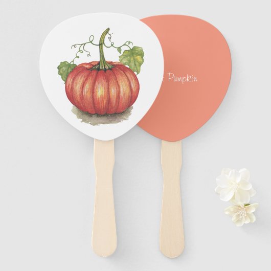 水彩つる植物のかわいいカボチャ ハンドファン (正面&裏面)