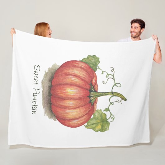 水彩つる植物のかわいいカボチャ フリースブランケット (インサイチュ)