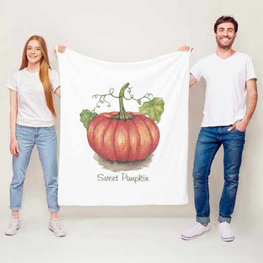 水彩つる植物のかわいいカボチャ フリースブランケット (インサイチュ)