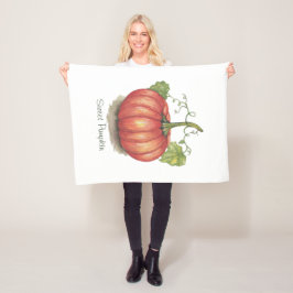 水彩つる植物のかわいいカボチャ フリースブランケット