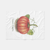 水彩つる植物のかわいいカボチャ フリースブランケット (正面(横))