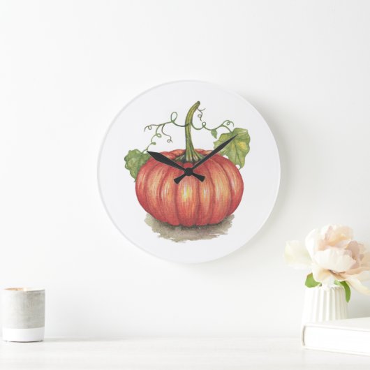 水彩つる植物のかわいいカボチャ ラージ壁時計 (ホーム)