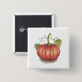 水彩つる植物のかわいいカボチャ 缶バッジ (正面&裏面)