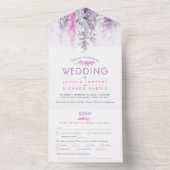 水彩つる植物インディゴピンクパープルミールRSVP オールインワン招待状 (内側)
