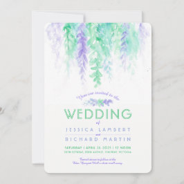 水彩つる植物グリーンパープル結婚式招待状 招待状