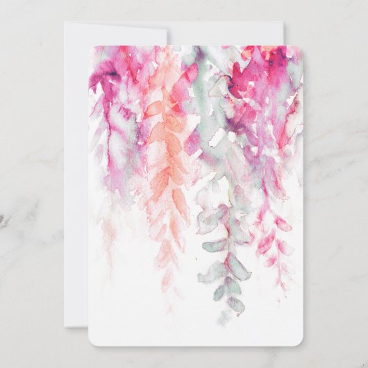水彩つる植物コーラルグリーンピンクレッド結婚ズ 招待状 (裏面)
