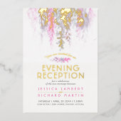 水彩つる植物パープルピンク夕べ披露宴 箔招待状 (正面)