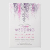水彩つる植物ピンク紫グレー結婚ズ ベラム紙招待状 (正面)