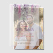 水彩つる植物ピンク紫グレー結婚ズ ベラム紙招待状 (オフセット (カップル))