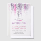 水彩つる植物ピンク紫グレー結婚ズ ベラム紙招待状 (オフセット)