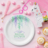 水彩つる植物フローラグリーンパープルブライダルシャワー ペーパープレート (パーティー)