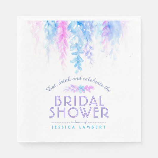 水彩つる植物フローラブルーパープルブライダルシャワー スタンダードランチョンナプキン (正面)